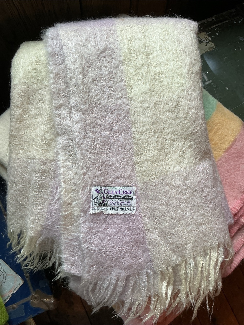 Vintage Mohair Cree Mills Scotland Bed Throw